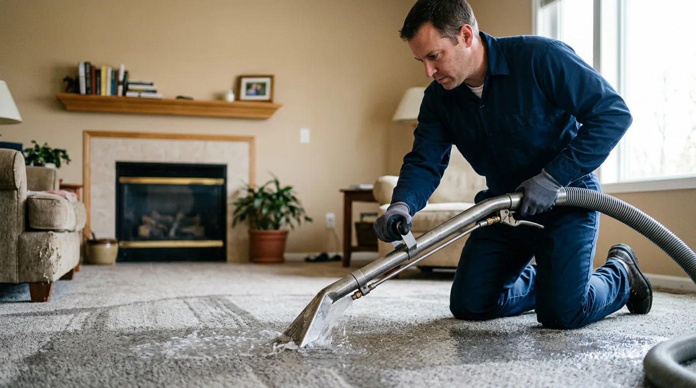 Water damage restoration technician working near Watseka, IL